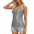 thumbnail image 1 of Felirenzacia Women's Slim Fit Scoop Neck Sequin Tank Top, Wide Strap Sleeveless Tube Top, Gray,S, 1 of 7