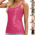 thumbnail image 1 of Felirenzacia Women's Slim Fit Scoop Neck Sequin Tank Top, Wide Strap Sleeveless Tube Top, Hot Pink,S, 1 of 7