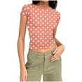 thumbnail image 1 of Felirenzacia Women's Slim Fitted Short Sleeve T Shirt Polka Dots Summer Tee Tops Orange,XL, 1 of 6