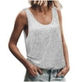 thumbnail image 1 of Felirenzacia Women's Solid Color Sparkling Sequin Tank Top, Wide Strap Round Neck Sleeveless Loose Tube Top, White,S, 1 of 8