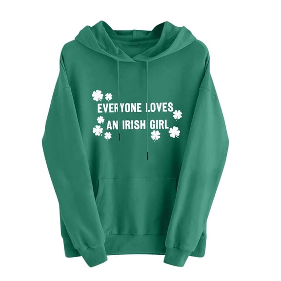 Felirenzacia Women’s St. Paddy’s Day Hoodie Shamrock Print Comfy Sweatshirt Pullover Casual Daily Top, Green,L