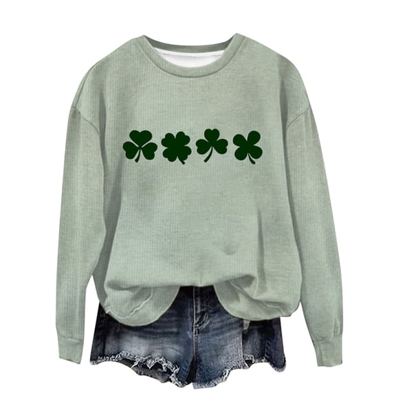 Felirenzacia Women’s St. Paddy’s Day Sweatshirt Shamrock Print Long Sleeve Cozy Casual Daily Top, Multicolor,4XL