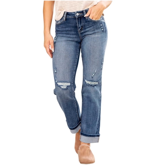 Felirenzacia Women’s Straight Leg High/Mid/Low Rise Bootcut Jeans Classic Vintage Ribbed Washed Denim Pants