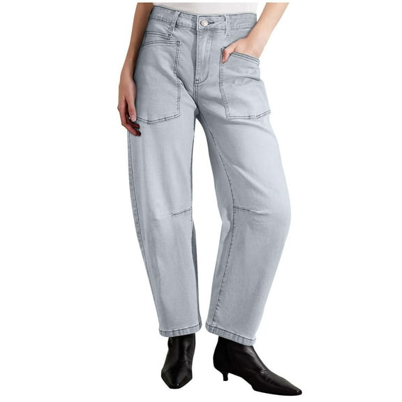 Felirenzacia Women's Straight Leg Jeans, No Boundaries Deep Pockets Classic Washed Denim Jeans for Ladies