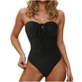 thumbnail image 1 of Felirenzacia Women's Strapless One Piece Swimsuit with Adjustable Drawstring, Ruched Solid Color Slimming Tummy Control Push Up Sexy Bathing Suit,Black,L, 1 of 4
