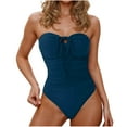 thumbnail image 1 of Felirenzacia Women's Strapless One Piece Swimsuit with Adjustable Drawstring, Ruched Solid Color Slimming Tummy Control Push Up Sexy Bathing Suit,Navy,L, 1 of 4