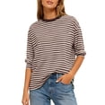 thumbnail image 1 of Felirenzacia Women's Striped Sweatshirt, Loose Casual Crew Neck Long Sleeve Off Shoulder Pullover Top, Fall Soft Lightweight Layered Undershirts, 1 of 7
