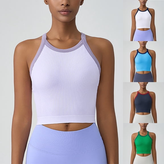 Felirenzacia Women's Tank Tops, No Boundaries Cropped Athletic Camisole, Active Ribbed Yoga Top for Gym, S,M,L ,Purple,S