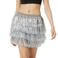 thumbnail image 1 of Felirenzacia Women's Tiered Shimmering Tinsel Fringe Skirt Carnival Dance Party Skirt, Elastic Waist 3 Layered Sparkly Tassel Metallic Mini Skirt, Silver,M, 1 of 7