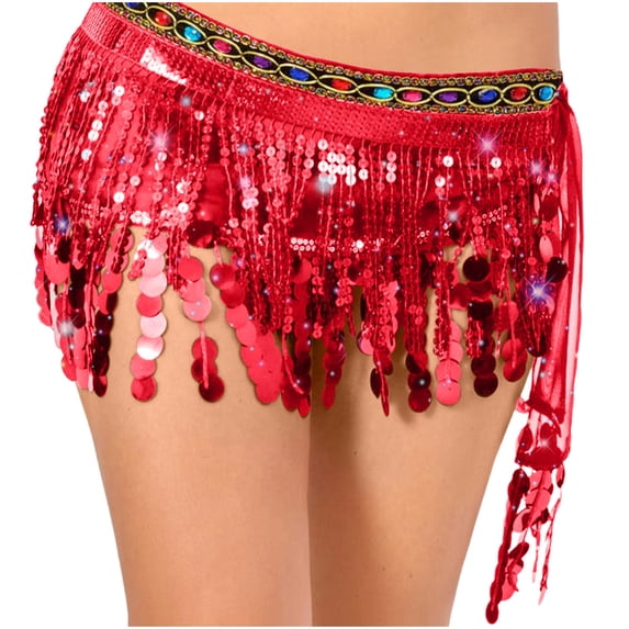 Felirenzacia Women's Triangular Belly Dancing Hip Scarf Wrap Skirt with Gold Coins, Red,Free Size