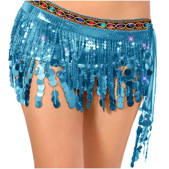 Felirenzacia Women's Triangular Belly Dancing Hip Scarf Wrap Skirt with Gold Coins, Sky Blue,Free Size