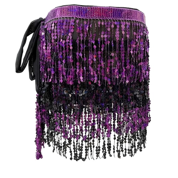 Felirenzacia Women's Triangular Belly Dancing Hip Scarf Wrap Skirt with Rainbow Coins Sequin, Purple,Free Size