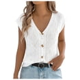 thumbnail image 1 of Felirenzacia Women's V Neck Tank Top, Cable Ribbed Knitted Sleeveless Button up Tee,White,L, 1 of 8