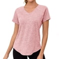 thumbnail image 1 of Felirenzacia Women's V Neck Workout Shirts Short Sleeve Moisture Wicking Yoga T-Shirts Quick Dry Athletic Tops Soft Solid Basic Tee UPF 50+ Sun Protection Pink,S, 1 of 8