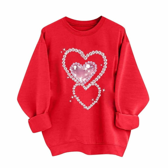 Felirenzacia Women’s Valentine Undershirt, Soft Long Sleeve Heart Print Layering Shirt, Pink,L