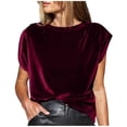 thumbnail image 1 of Felirenzacia Women's Velvet Cap Sleeve Blouse Crew Neck Loose Fit Velvet Tunic Pullover Tops, Elegant Party Shirts for Ladies Wine,L, 1 of 8