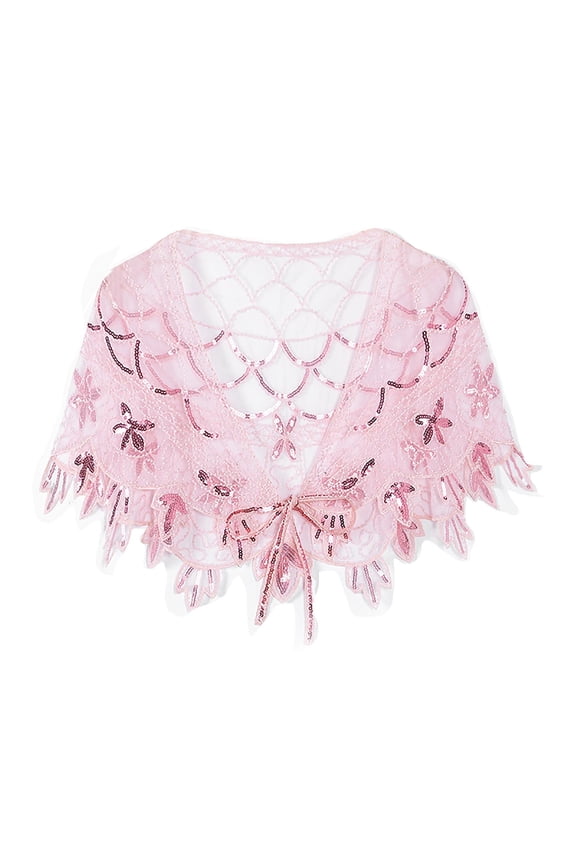 Women’s Vintage Lace Embroidered Shawl Cape – Elegant Floral Sequin Mesh Wrap Scarf for Party, Wedding, Evening Dress Accessory