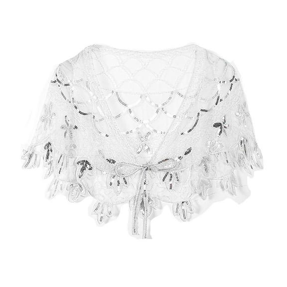 Felirenzacia Women’s Vintage Lace Embroidered Shawl Cape – Elegant Floral Sequin Mesh Wrap Scarf for Party, Wedding, Evening Dress Accessory