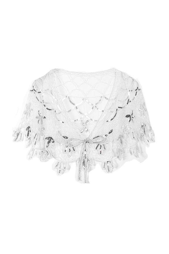 Women’s Vintage Lace Embroidered Shawl Cape – Elegant Floral Sequin Mesh Wrap Scarf for Party, Wedding, Evening Dress Accessory