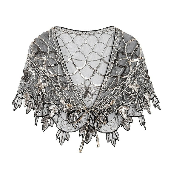Felirenzacia Women’s Vintage Lace Embroidered Shawl Cape – Elegant Floral Sequin Mesh Wrap Scarf for Party, Wedding, Evening Dress Accessory