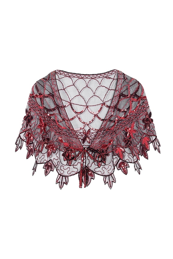 Women’s Vintage Lace Embroidered Shawl Cape – Elegant Floral Sequin Mesh Wrap Scarf for Party, Wedding, Evening Dress Accessory