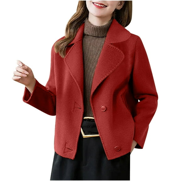 Felirenzacia Women's Winter Single Breasted Wool Coat Long Sleeve Notch Lapel Short Trench Coat