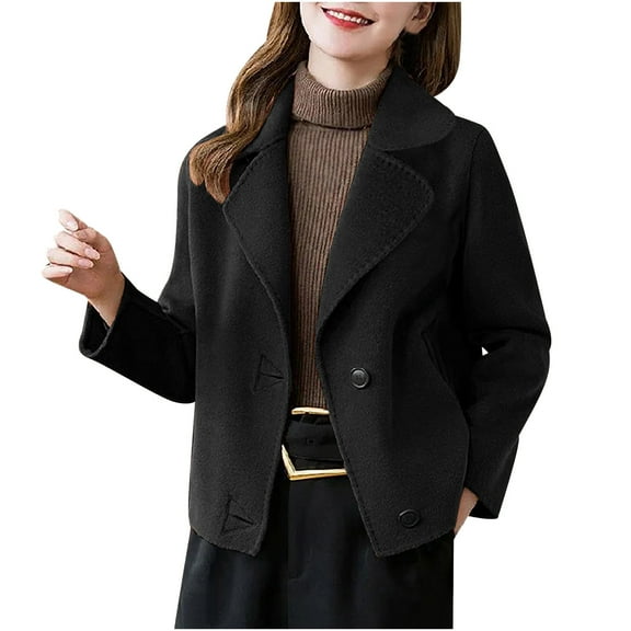 Felirenzacia Women's Winter Single Breasted Wool Coat Long Sleeve Notch Lapel Short Trench Coat