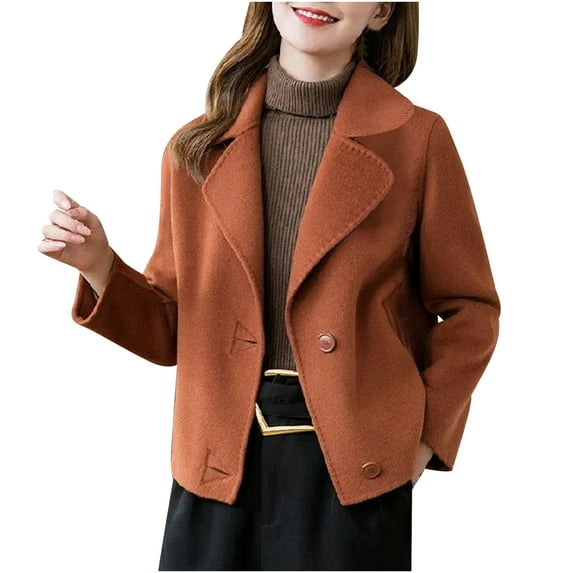 Felirenzacia Women's Winter Single Breasted Wool Coat Long Sleeve Notch Lapel Short Trench Coat