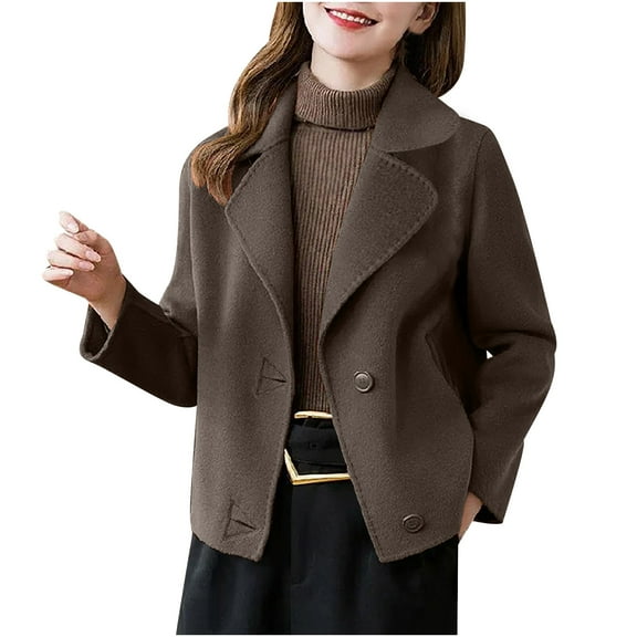 Felirenzacia Women's Winter Single Breasted Wool Coat Long Sleeve Notch Lapel Short Trench Coat