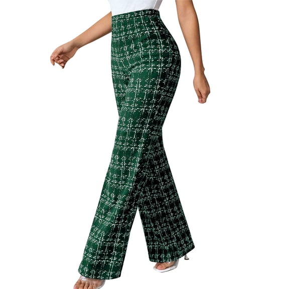 Felirenzacia Women's and Women's Plus Plaid Wide Leg Suit Pants, Loose Fit High Elastic Waisted Business Casual Long Trousers Checkered Jacquard Work Pant, Green,S