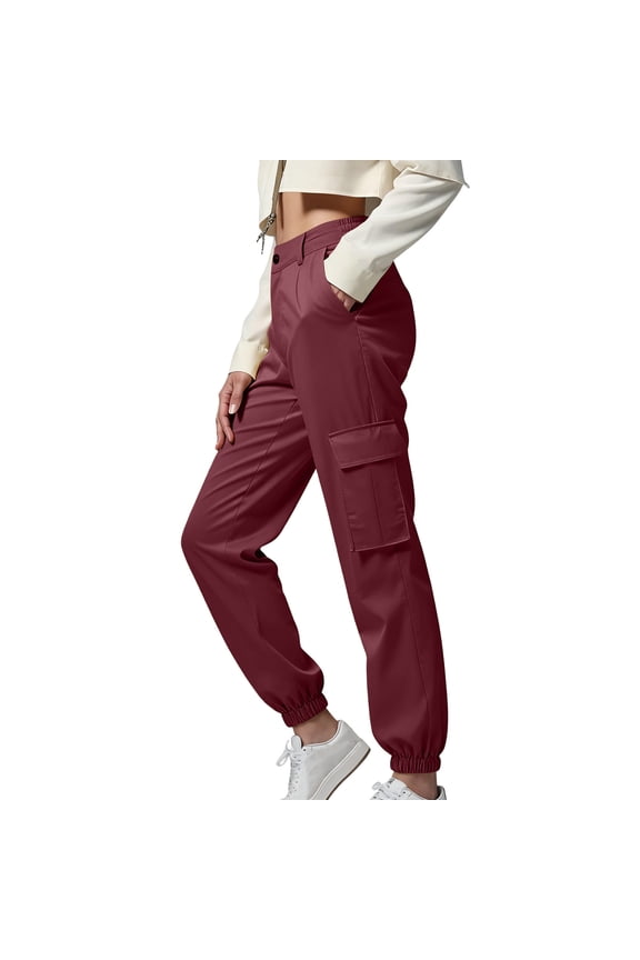 Women's and Women's Plus S-5XL Cargo Pants, Athletic Cuffed Multi-Pockets Cargo Work Sweatants with Button Closure Elastic Waistband