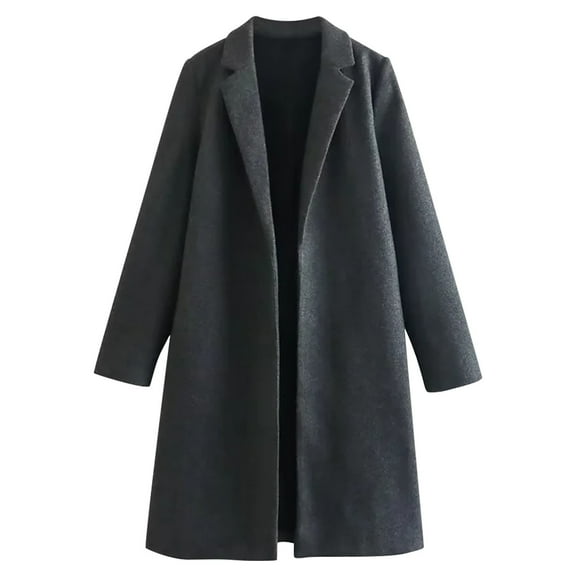 Felirenzacia Women’s Wool Blend Trench Coat Open Front Notch Lapel Long Jacket Elegant Winter Outerwear for School Teacher