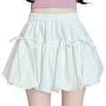 thumbnail image 1 of Felirenzacia Women's Y2k Bubble Skirt Bow Front Mini Skirt High Waisted A Line Skirts Ruffle Hem Loose Puffer Skirt, 1 of 6