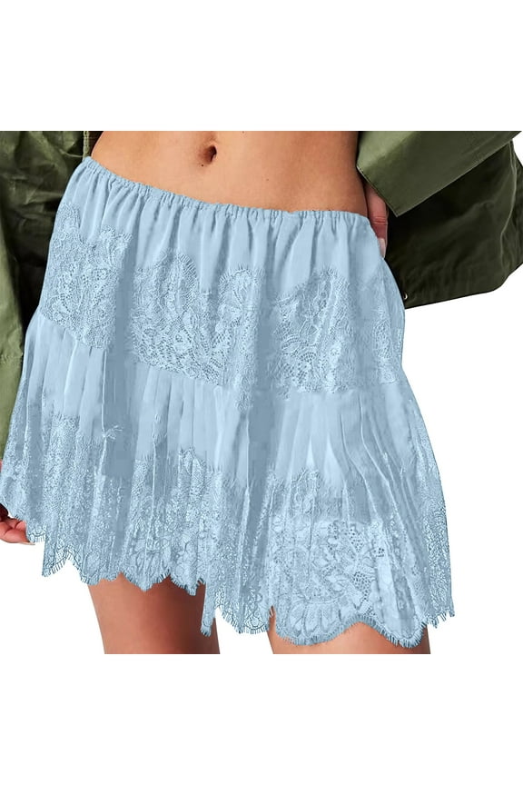 Women's Y2k Lace Half Slip Skirt Low Rise Pleated Ruffle LaceTrim Mini Skirt Layered Flowy Short Skirts Underskirt