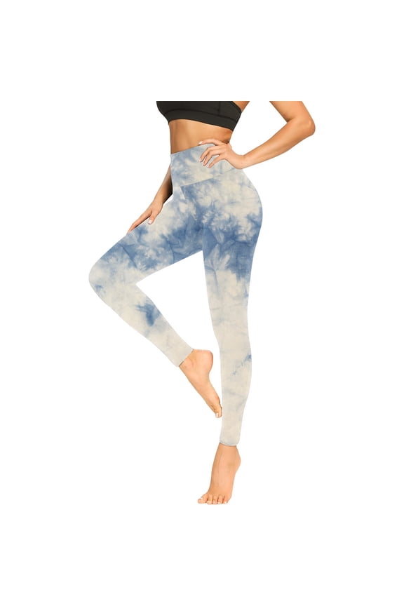 Women's Yoga Pants, Light Blue Tie Dye Compression Shibori Athletic Leggings for Exercise and Daily Wear, S-2XL