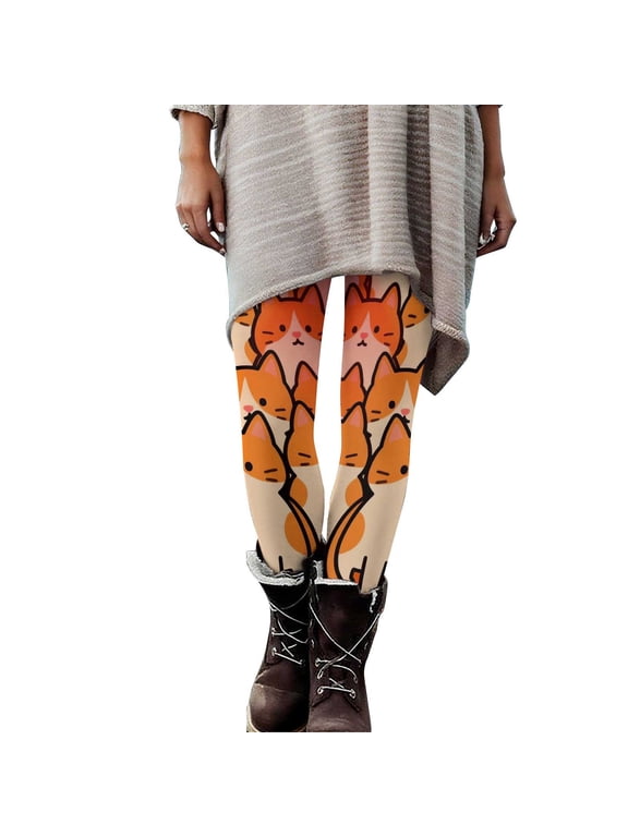 Women’s Halloween Long Pajama Pants Kitty Printed Cat Leggings Skinny Fit Stretch Buttery Soft Athleisure Yoga Pants