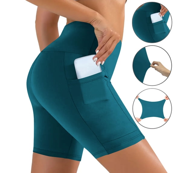 Felirenzacia Women's and Women's Plus Short Leggings with Pockets High Rise Tummy Control Butt Lifting Shorts Athletic Yoga Leggings Green,2XL