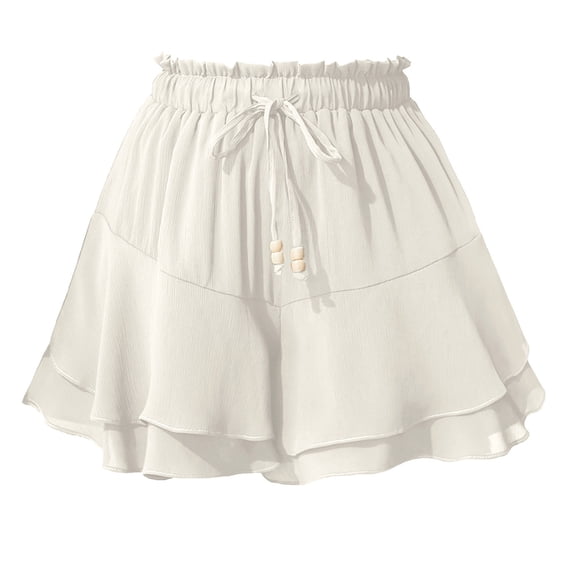 Felirenzacia Womens A Line Ruffle Layered High Waisted Flowy Mini Skirt Casual Lightweight Elastic Drawstring Waist White,XL