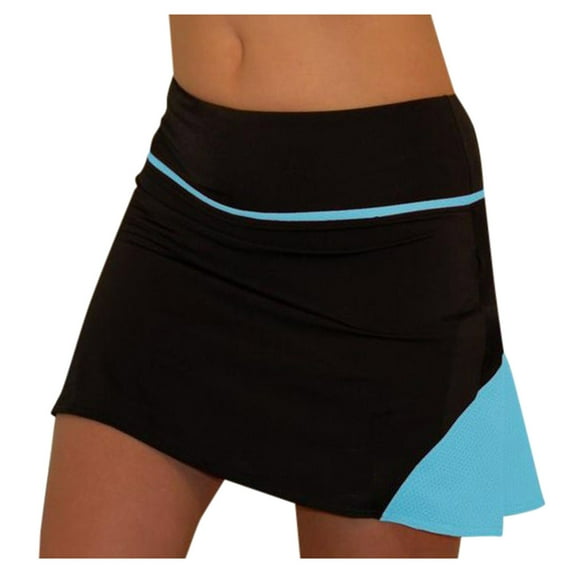 Felirenzacia Womens A Line Tennis Skirt Pleated Athletic Skort Anti-Slip Strip High Waisted Ruffle Color Block Patchwork Golf Skirts Sky Blue,3XL