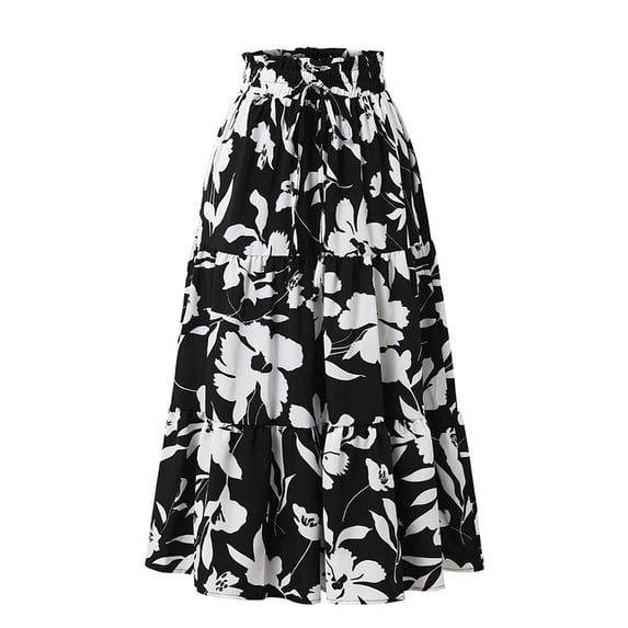 Felirenzacia Womens Boho Floral Long Skirt, Flowy A Line Skirt with Elastic High Waistband, Casual Vacation Dressy Skirt, 2025 Fall Fashion