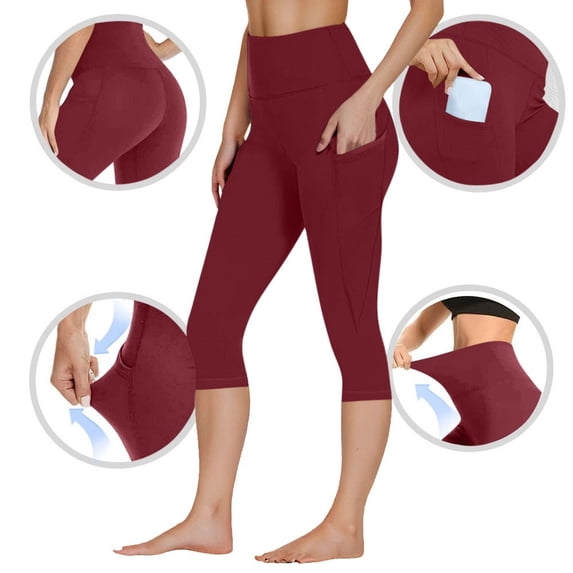 Felirenzacia Womens Capri Leggings with Pockets No See Through Butt Lifting Compression Buttery Soft Tummy Control Yoga Pants for Gym Workout