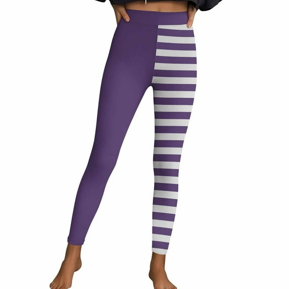 Felirenzacia Womens and Girls Leggings Striped Color Blocking Pants No See Through Butt Lifting Compression Buttery Soft Tummy Control Halloween Yoga Pants for Gym Workout