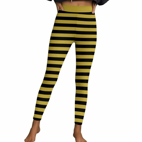 Felirenzacia Womens and Girls Leggings Striped No See Through Butt Lifting Compression Buttery Soft Tummy Control Halloween Yoga Pants for Gym Workout