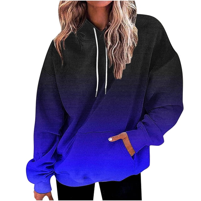 Felirenzacia Womens Gradient Hoodies Pullover Oversized Sweatshirts Half With Pockets Fall Clothes