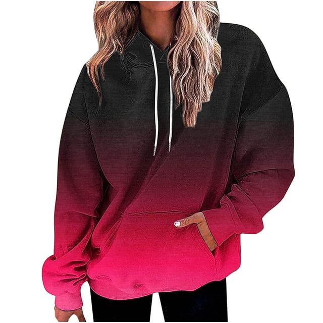 Felirenzacia Womens Gradient Hoodies Pullover Oversized Sweatshirts Half With Pockets Fall Clothes