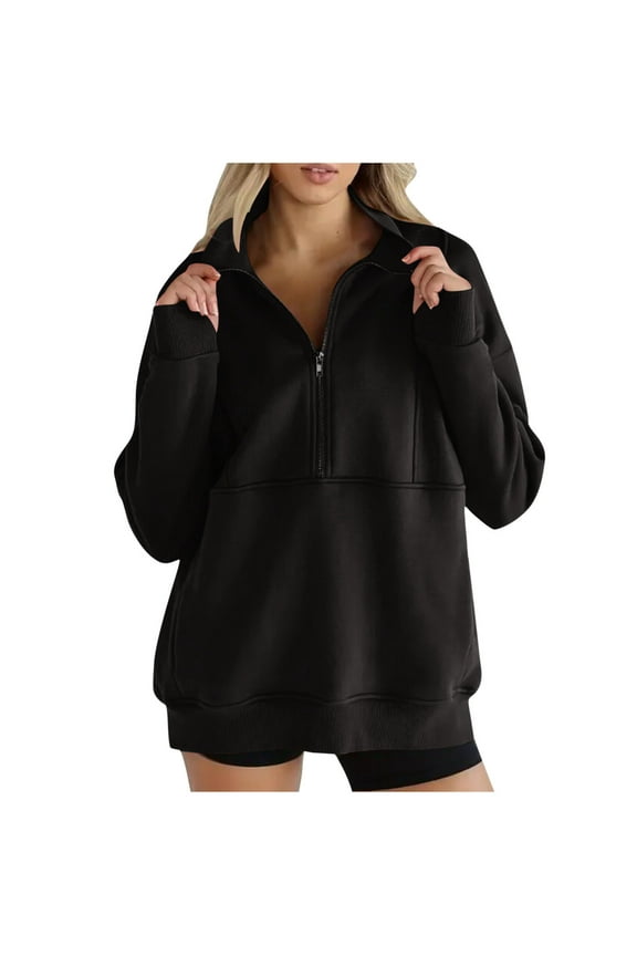 Womens Hoodies Quarter Half Zip Pullover Oversized Sweatshirts Half With Pockets Fall Clothes