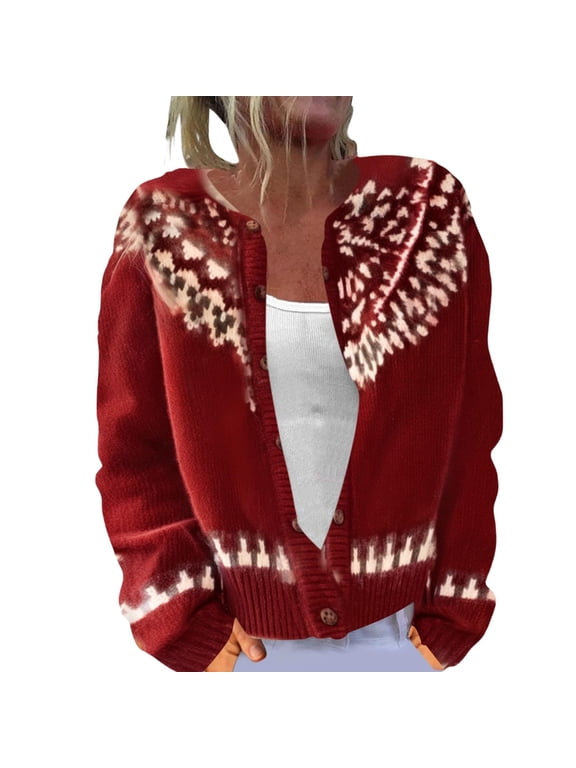 Womens Knit Cardigan, Ugly Christmas Elf Red Sweater, Button Down Shirt for Fall Winter,Red,S