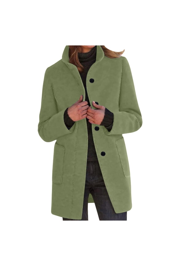 Womens Notched Lapel Collar Pea Coat Winter Wool Blend Over Coats Long Jackets