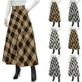 thumbnail image 1 of Felirenzacia Womens Plaid Pleated Skirt Vintage High Waist A Line Midi Tartan Skirt with Pockets Long Skirt , Khaki,3XL, 1 of 9
