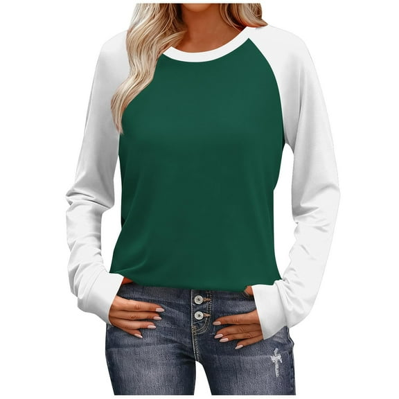 Felirenzacia Womens Raglan Shirt, Women's Long Sleeved Shirt Color Blocked Pullover Tops Casual Lightweight Sweatshirts, Size: S-2XL